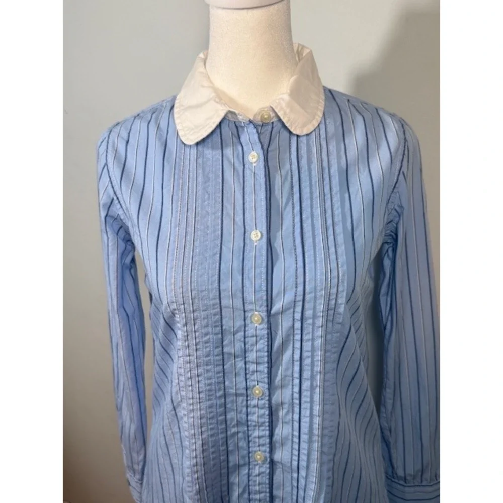 Ralph Lauren Girls Striped Shirt Dress‎ Size 12 Contrast Collar Blue White